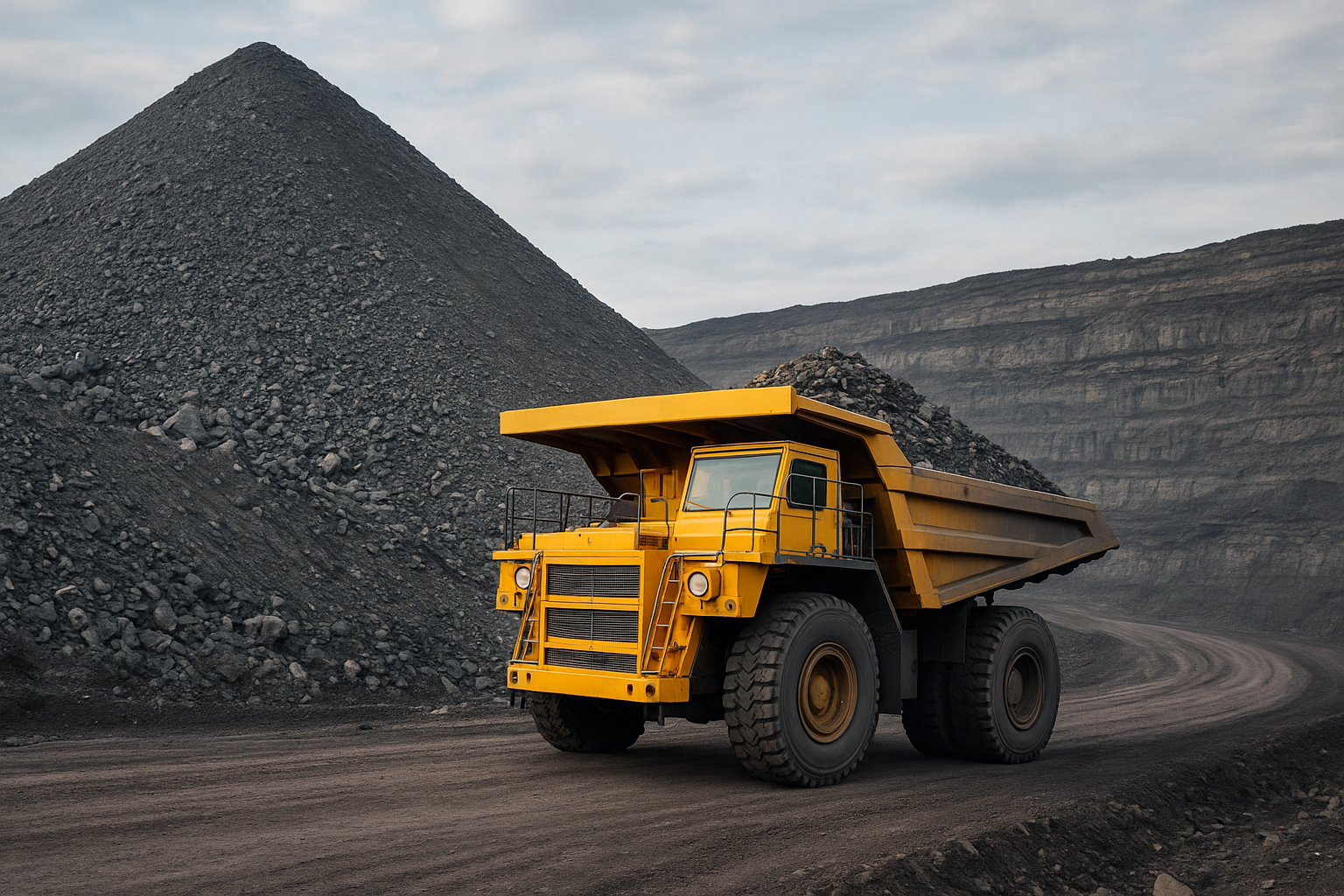 caminhão amarelo na indústria mineral de carvão